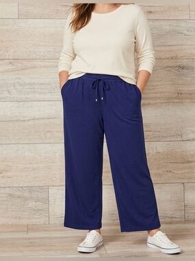 Croft & Barrow Navy Blue Wide Leg Knit Pants XL Elastic Waist Drawstring